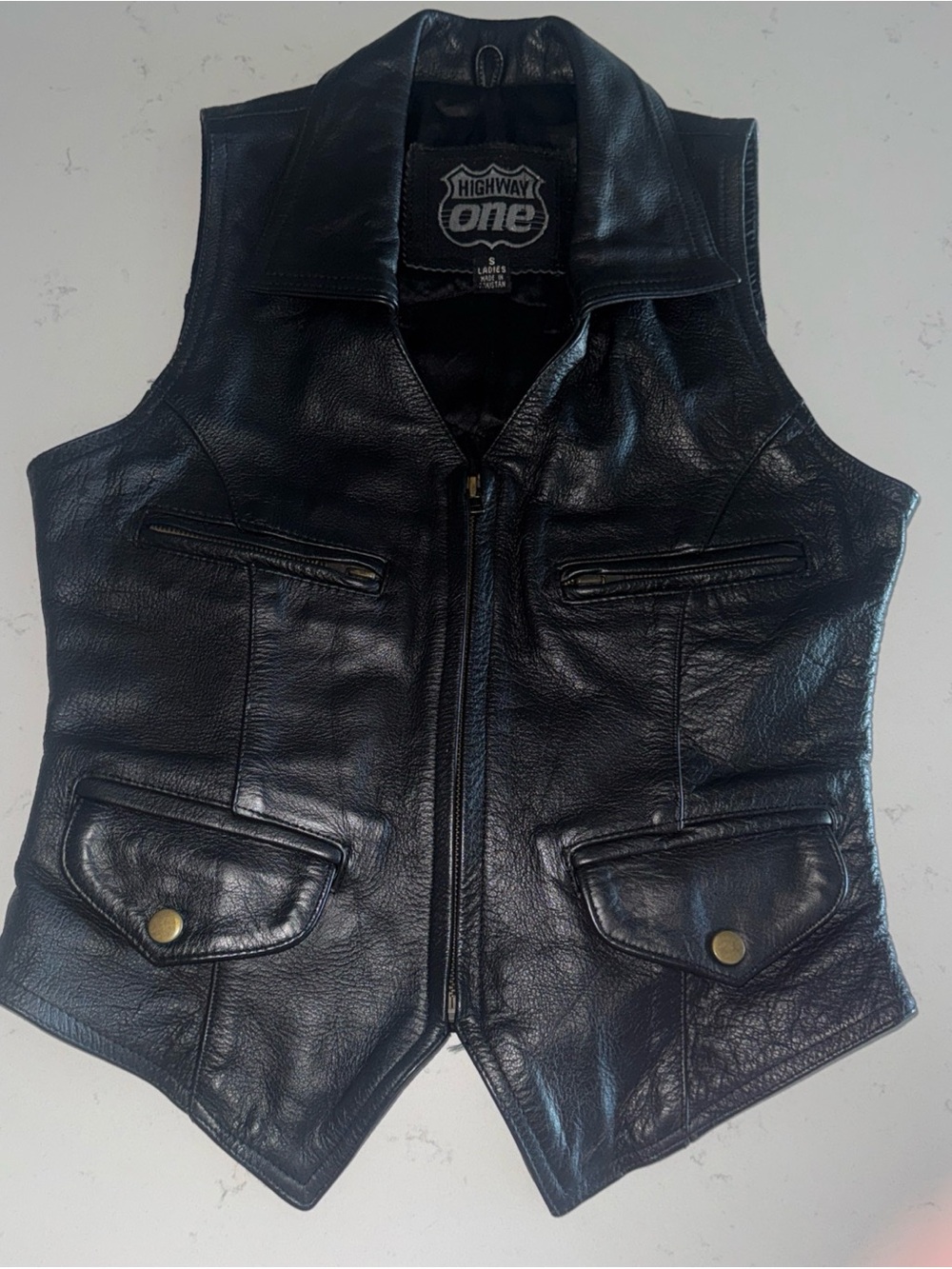 Women's Black Leather Vest - Classic Biker Style